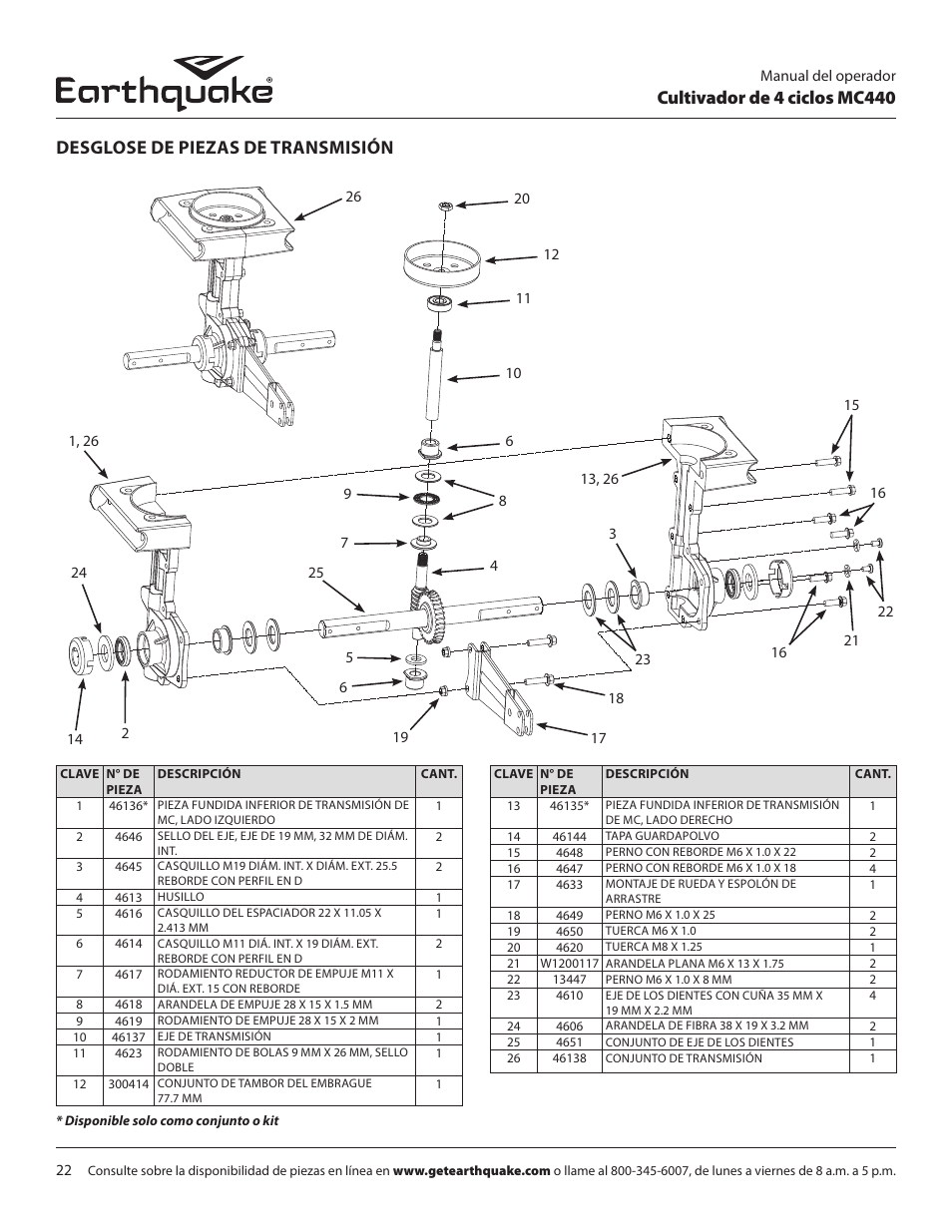 Cultivador de 4 ciclos mc440, Desglose de piezas de transmisión | EarthQuake 12802 User Manual | Page 78 / 84