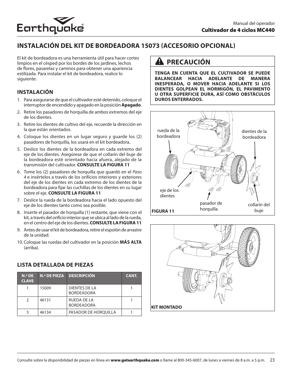 Precaución | EarthQuake 12802 User Manual | Page 79 / 84