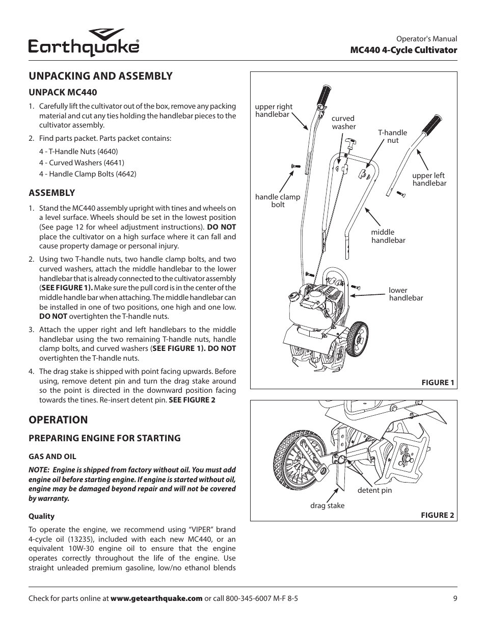 Unpacking and assembly, Operation | EarthQuake 12802 User Manual | Page 9 / 84