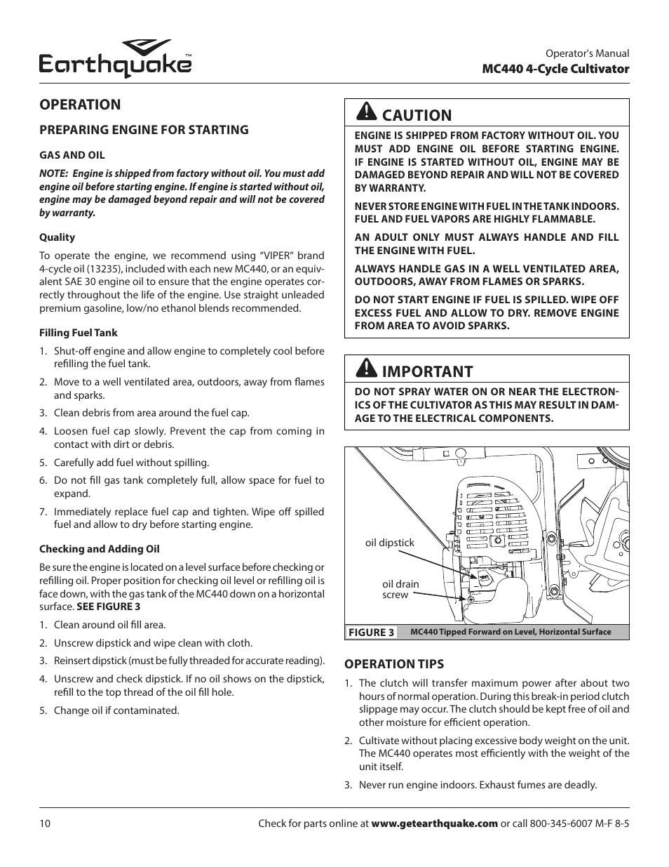 Caution, Important, Operation | EarthQuake 12802 User Manual | Page 10 / 28