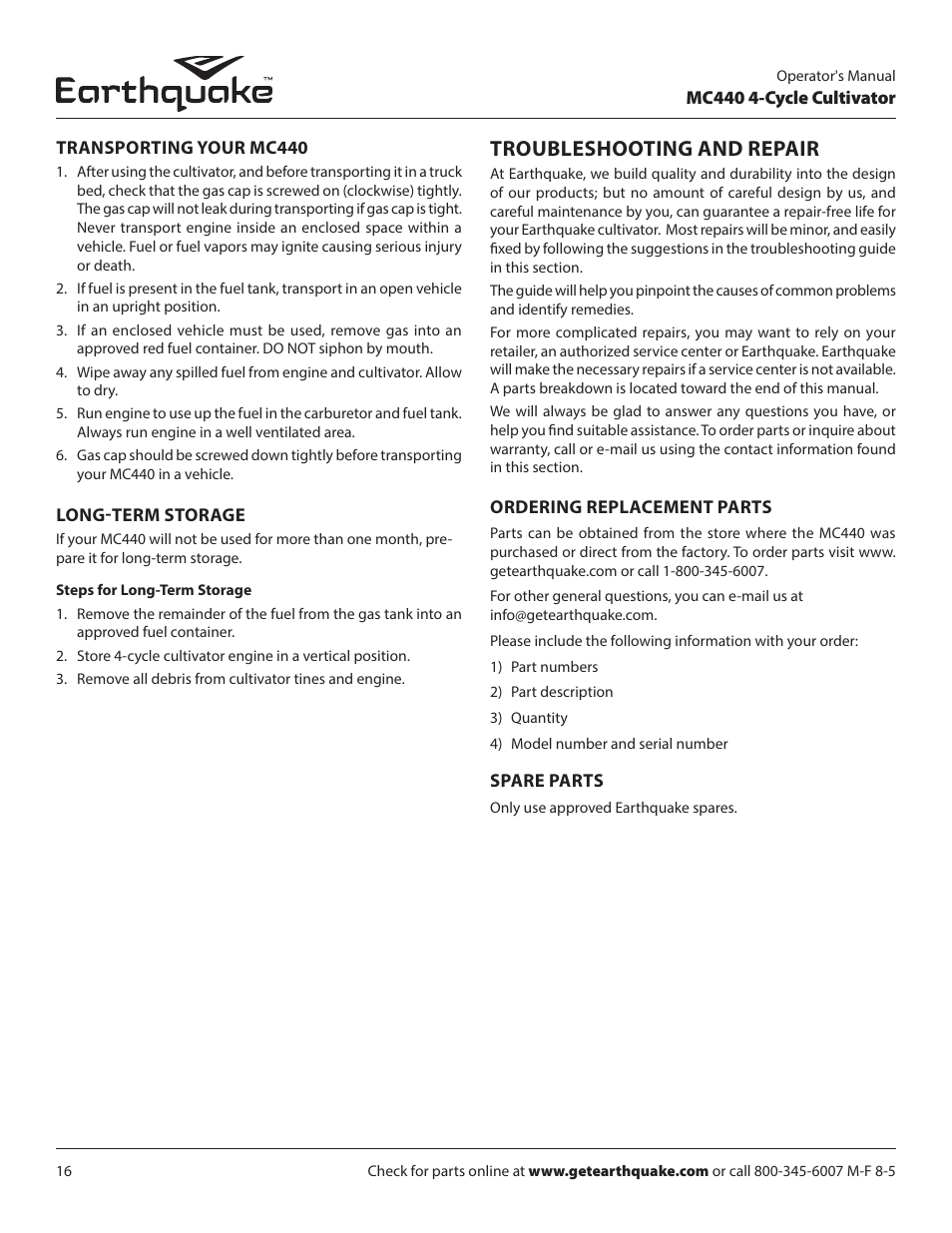 Troubleshooting and repair | EarthQuake 12802 User Manual | Page 16 / 28