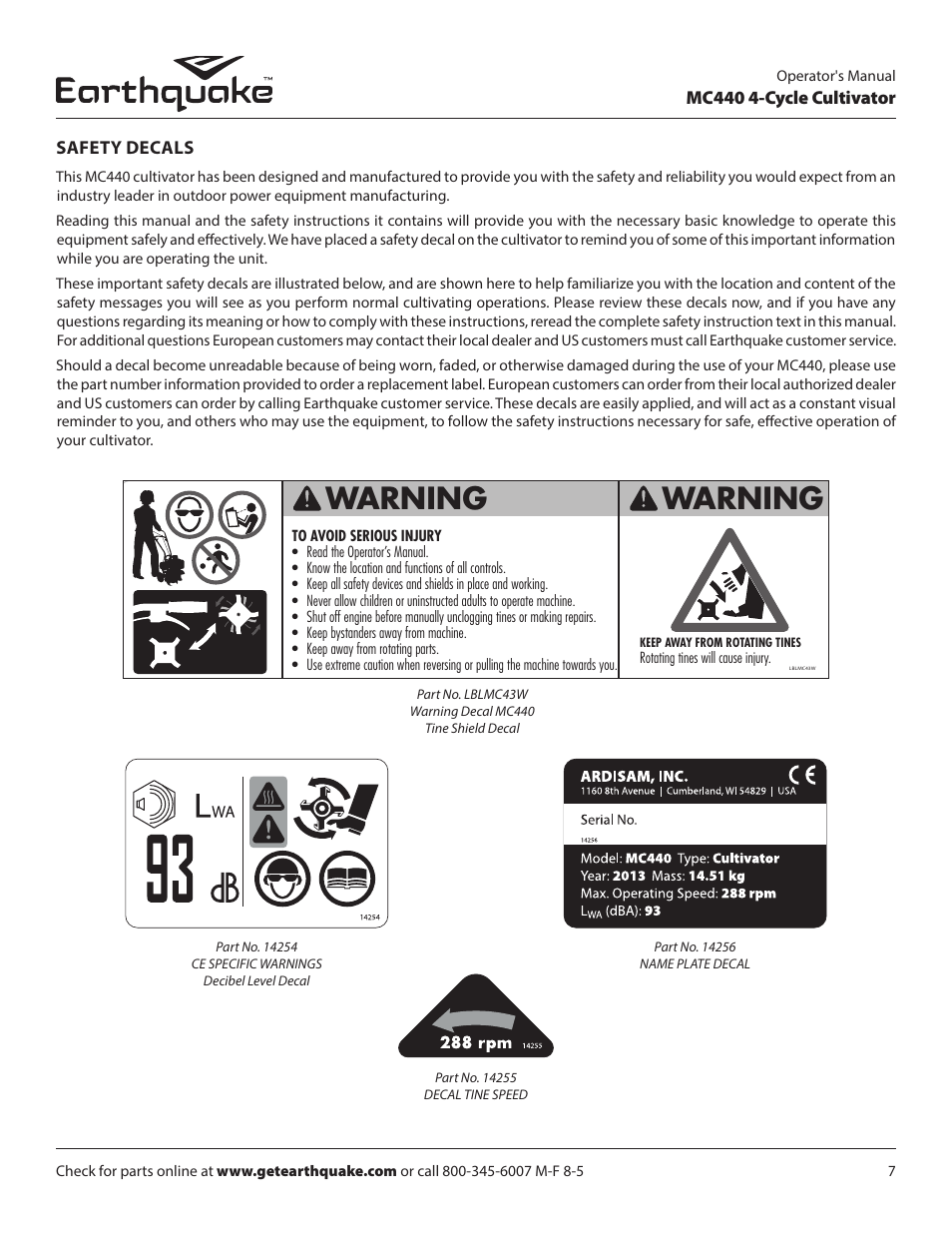 Warning | EarthQuake 12802 User Manual | Page 7 / 28