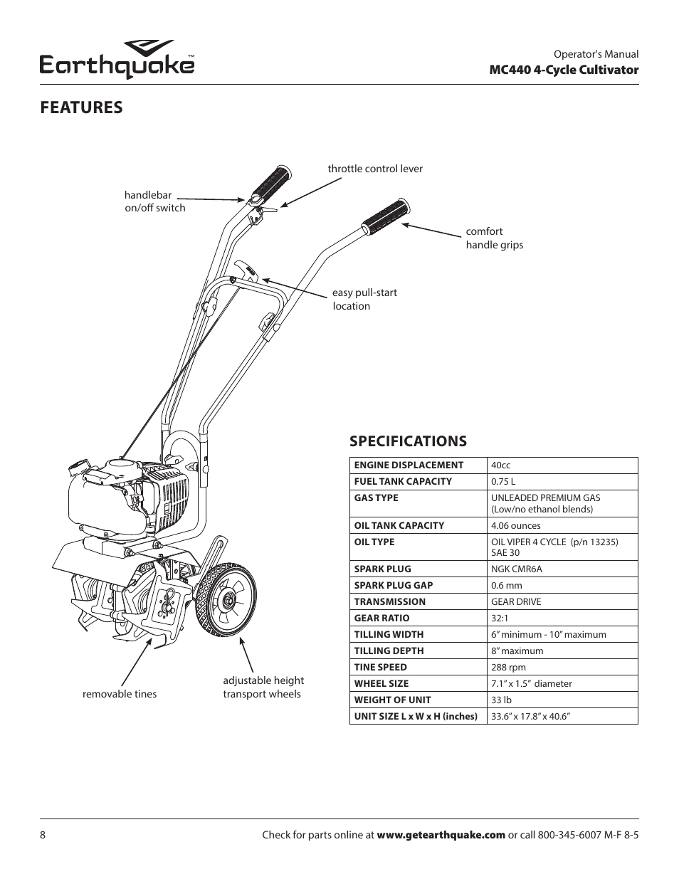 Features, Specifications | EarthQuake 12802 User Manual | Page 8 / 28