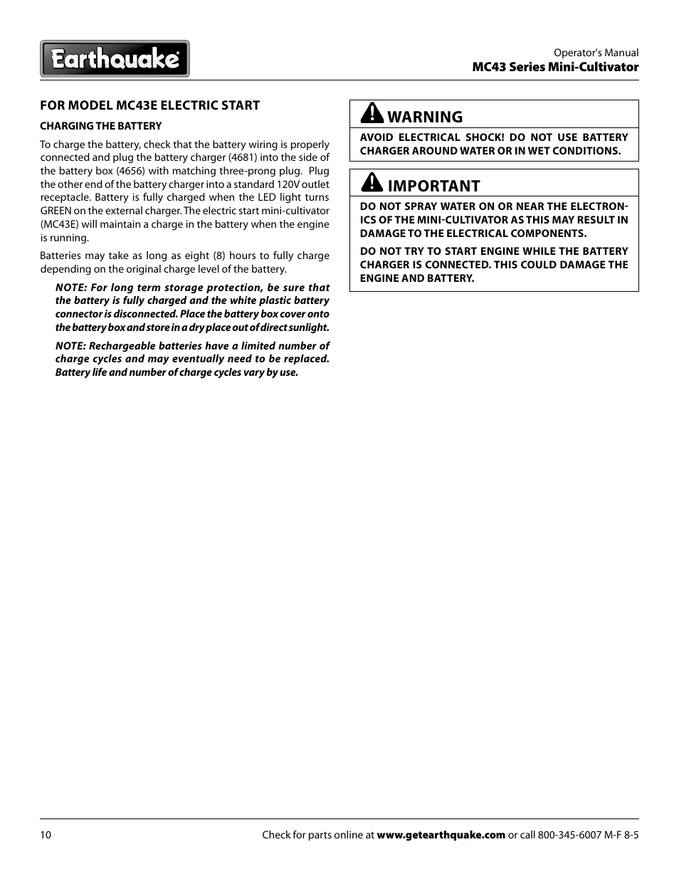 Warning, Important | EarthQuake MC43E User Manual | Page 10 / 32