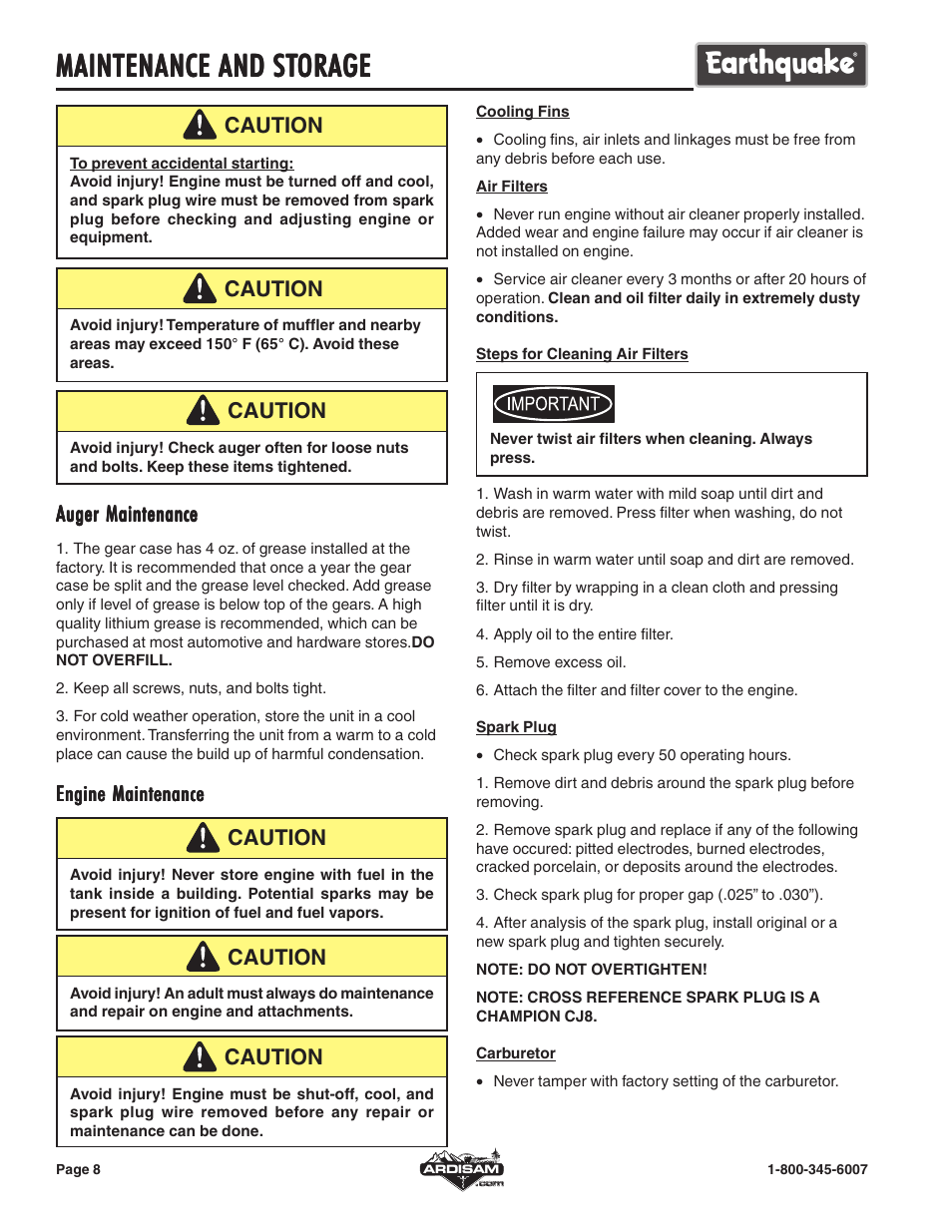 Maintenance and st | EarthQuake E43 User Manual | Page 8 / 15