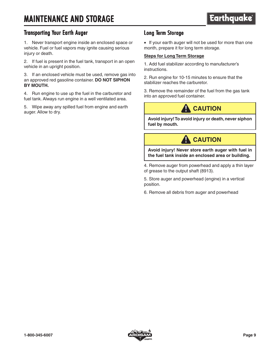 Maintenance and st | EarthQuake E43 User Manual | Page 9 / 15