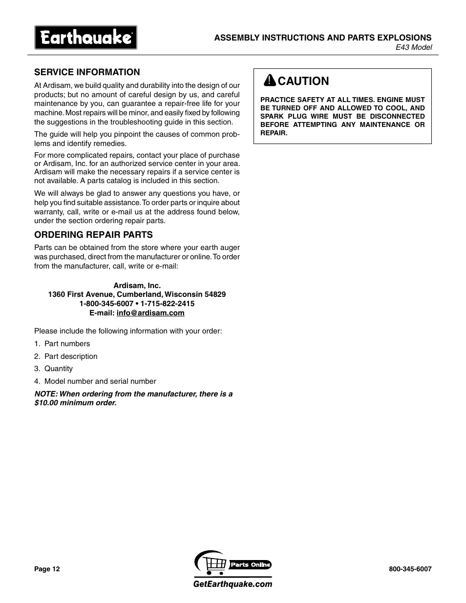 Caution | EarthQuake E43 User Manual | Page 12 / 20