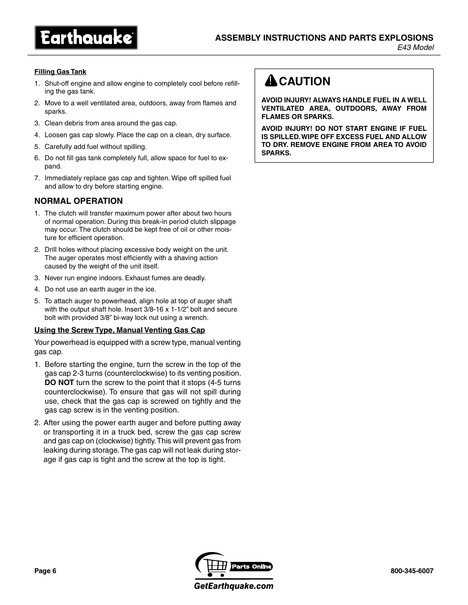 Caution | EarthQuake E43 User Manual | Page 6 / 20