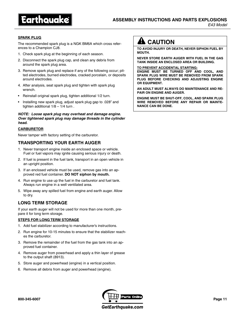 Caution | EarthQuake E43 User Manual | Page 11 / 24