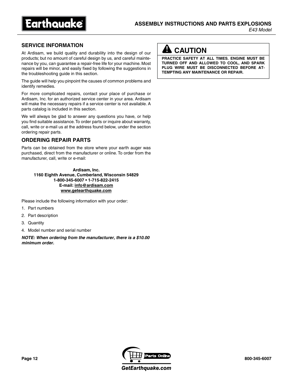 Caution | EarthQuake E43 User Manual | Page 12 / 24
