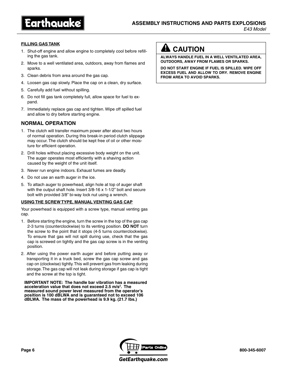 Caution | EarthQuake E43 User Manual | Page 6 / 24