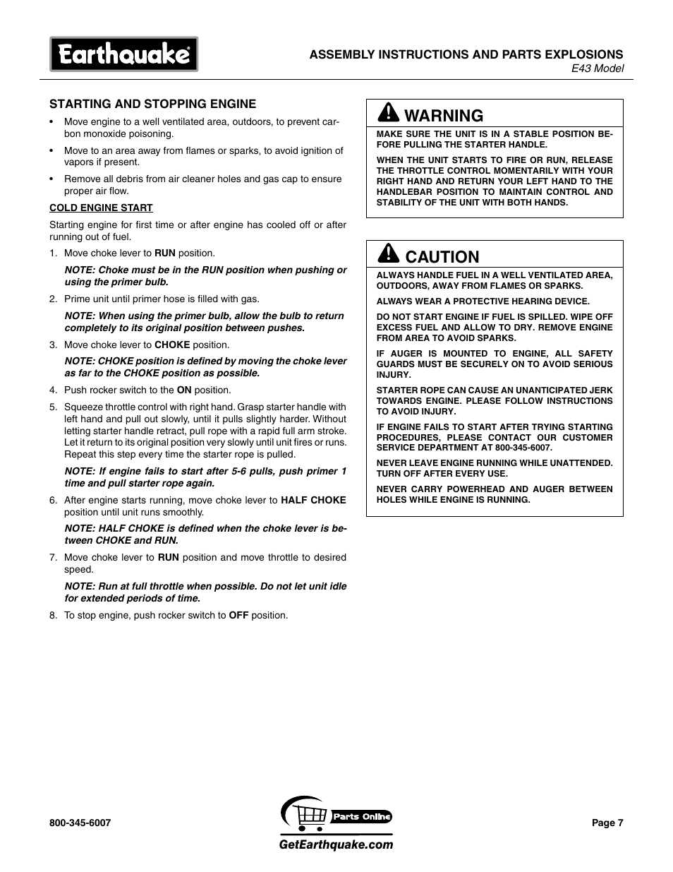 Caution, Warning | EarthQuake E43 User Manual | Page 7 / 24