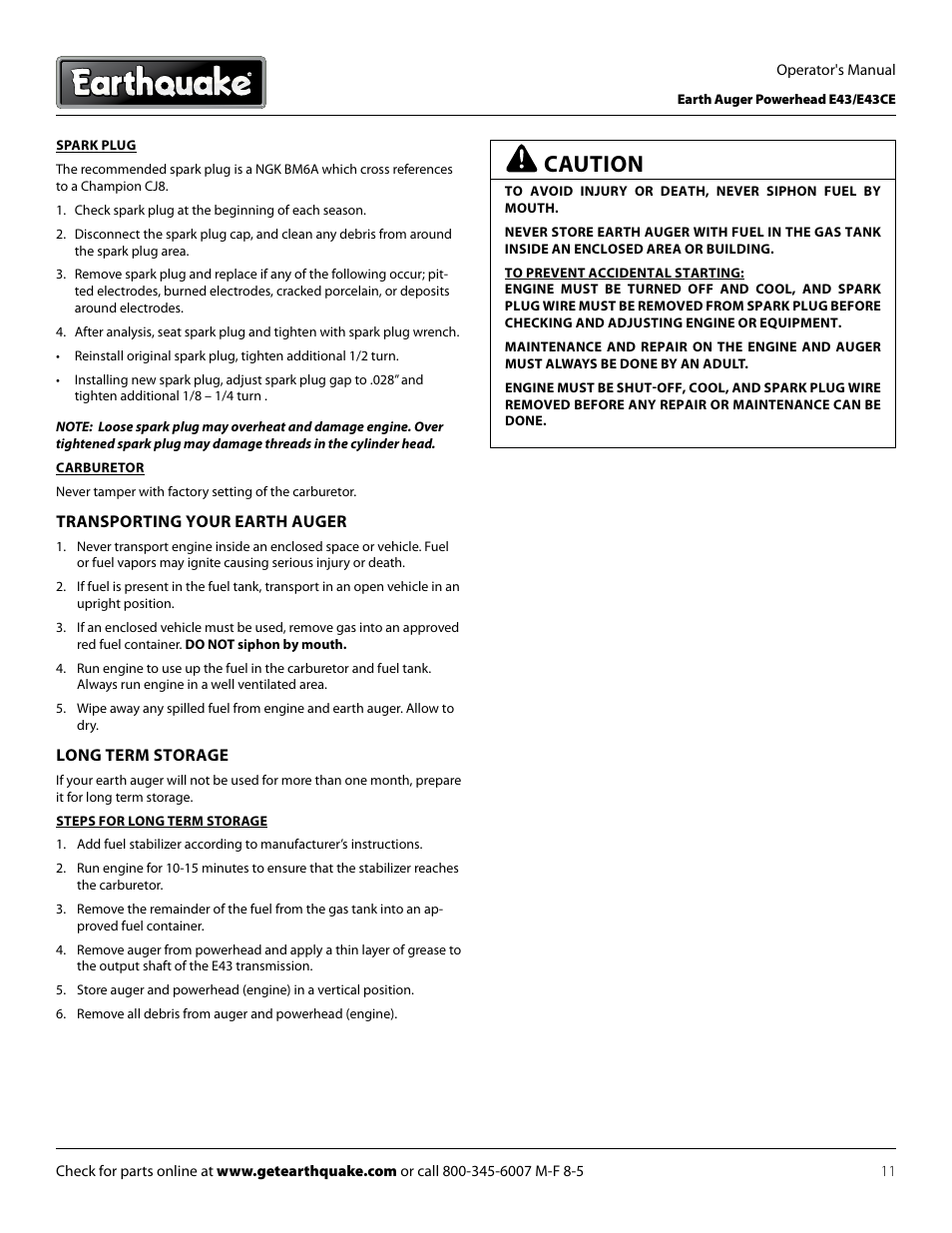 Caution | EarthQuake E43 User Manual | Page 11 / 92