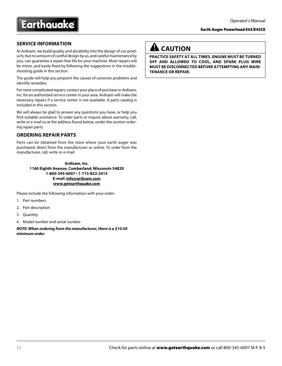 Caution | EarthQuake E43 User Manual | Page 12 / 92