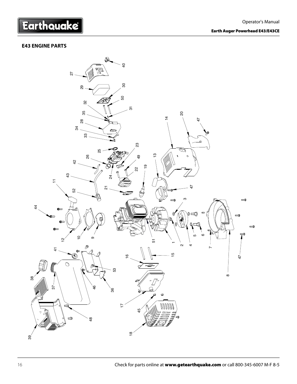 E43 engine parts | EarthQuake E43 User Manual | Page 16 / 92