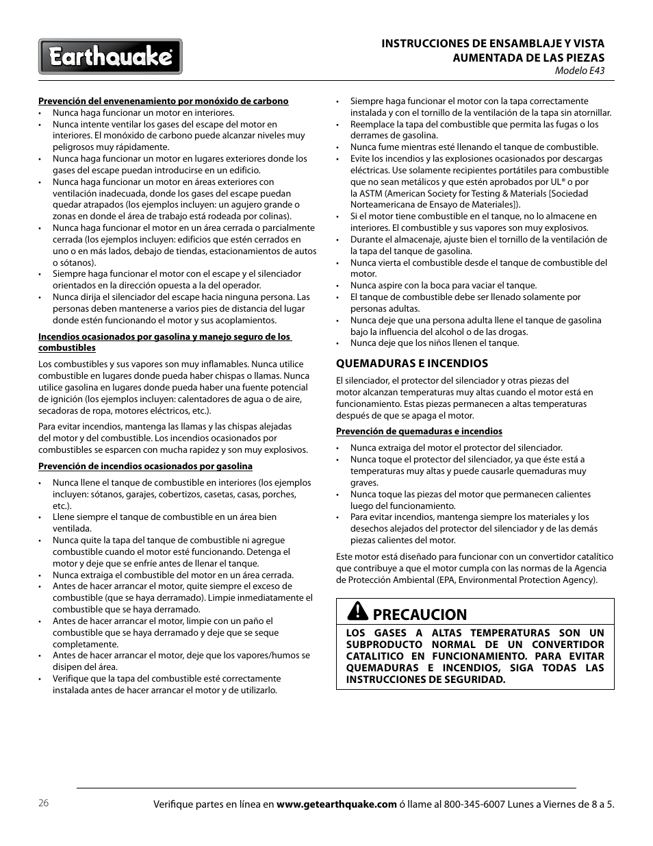Precaucion | EarthQuake E43 User Manual | Page 26 / 92