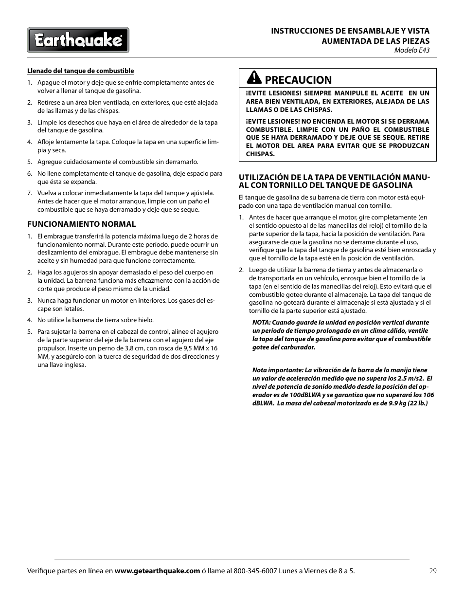 Precaucion | EarthQuake E43 User Manual | Page 29 / 92