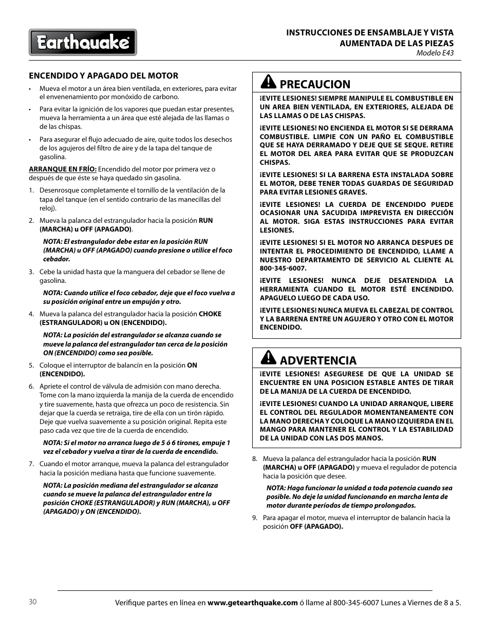 Precaucion, Advertencia | EarthQuake E43 User Manual | Page 30 / 92