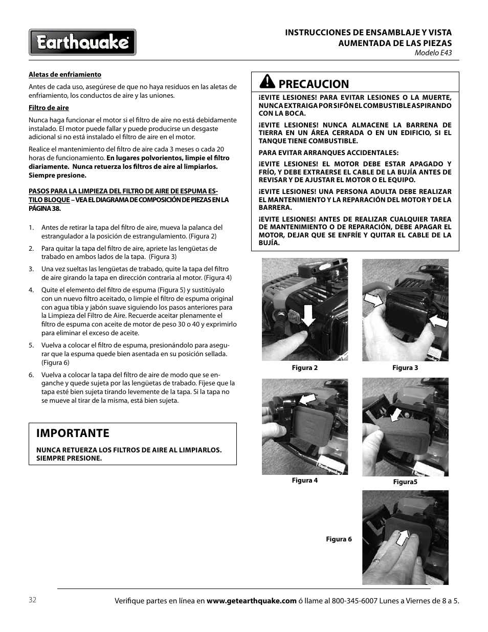 Precaucion, Importante | EarthQuake E43 User Manual | Page 32 / 92