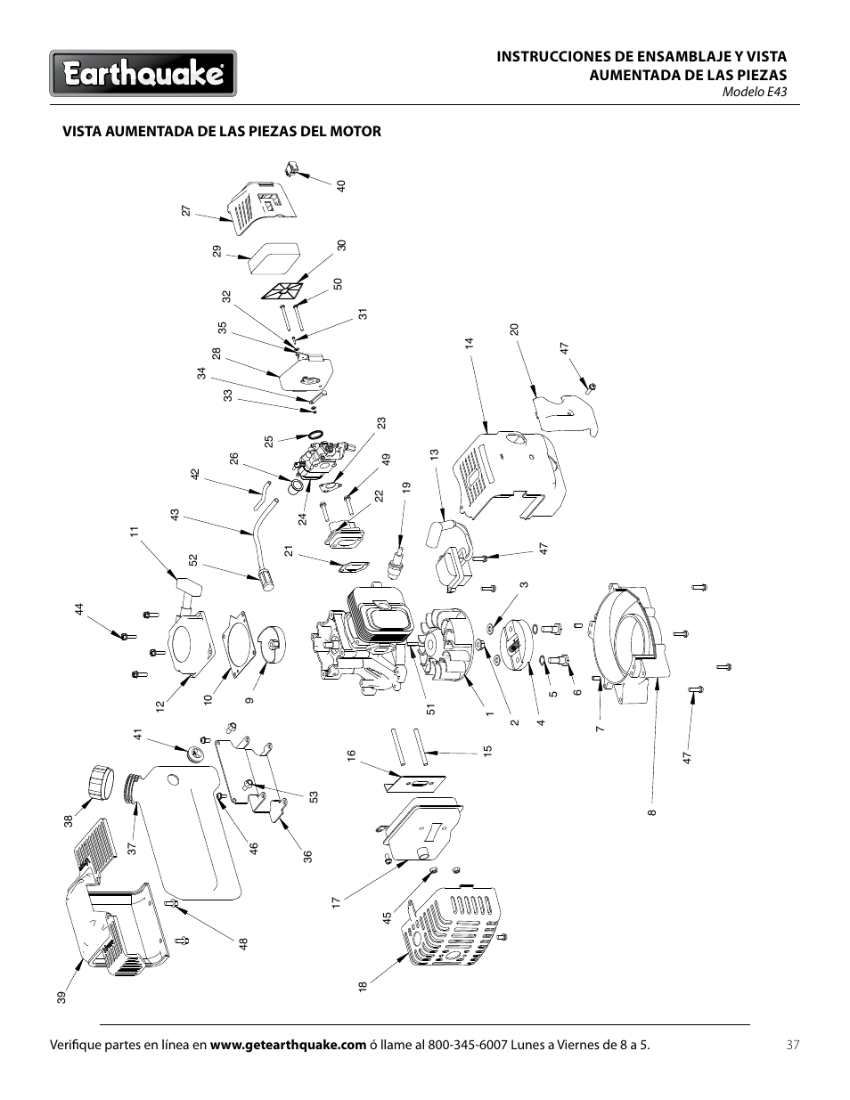 Vista aumentada de las piezas del motor | EarthQuake E43 User Manual | Page 37 / 92