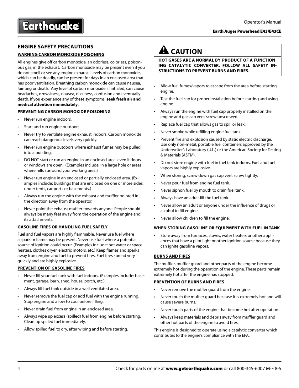 Caution | EarthQuake E43 User Manual | Page 4 / 92