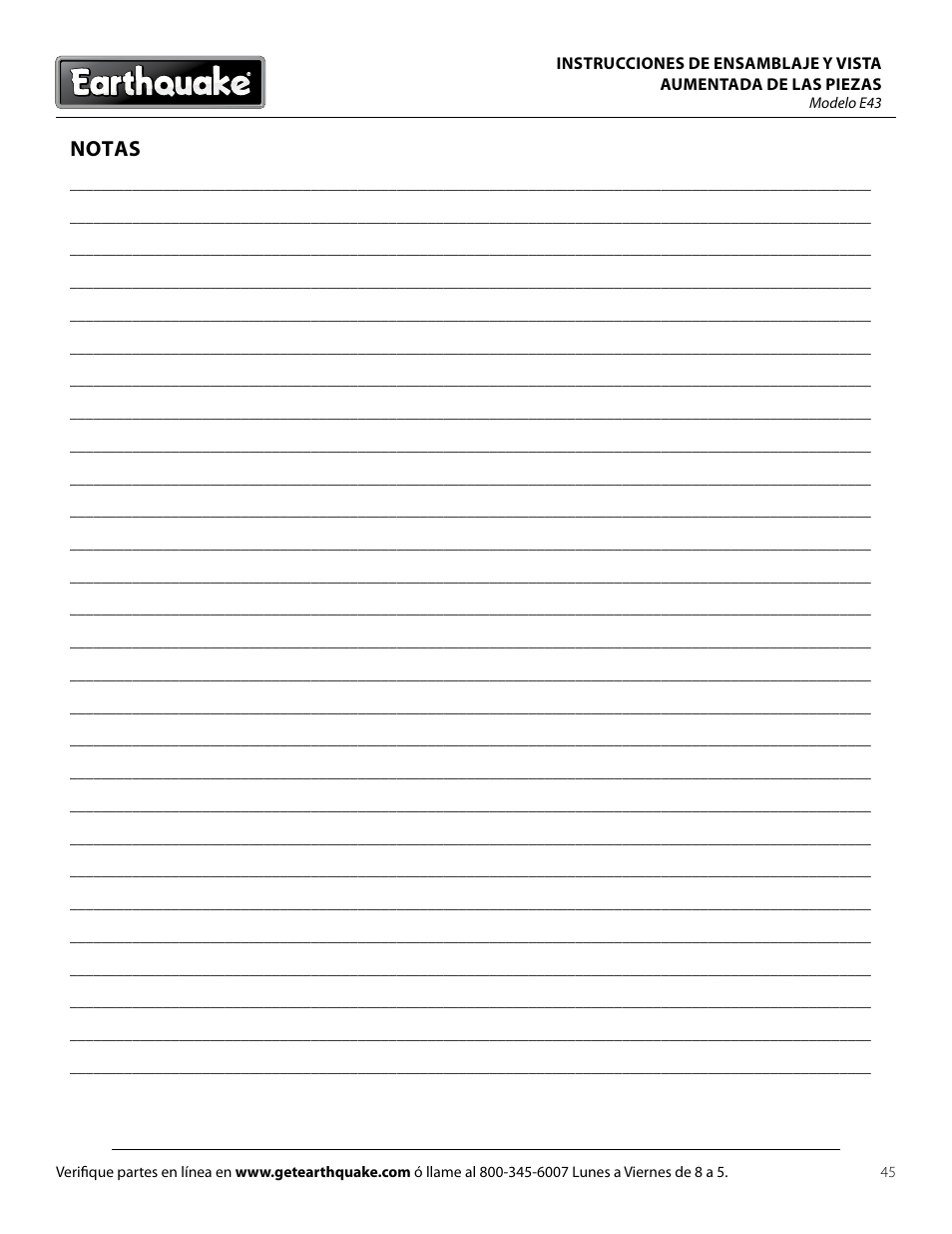 Notas | EarthQuake E43 User Manual | Page 45 / 92
