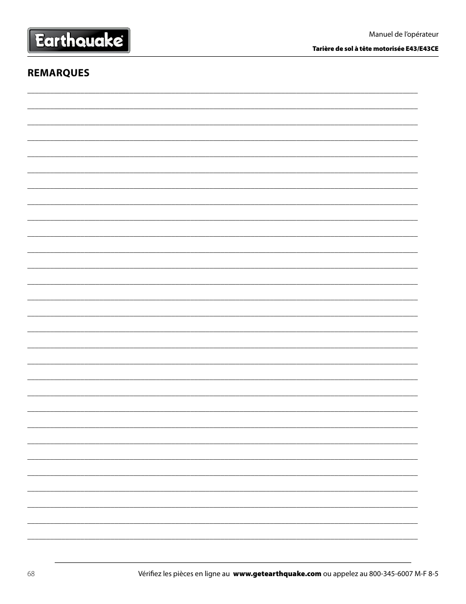 Remarques | EarthQuake E43 User Manual | Page 68 / 92