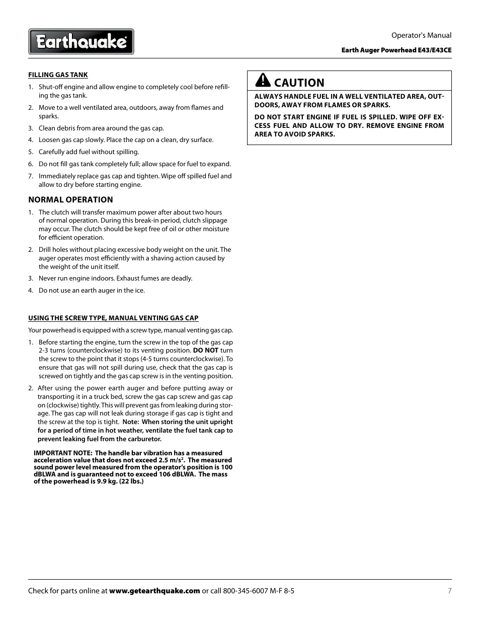 Caution | EarthQuake E43 User Manual | Page 7 / 92