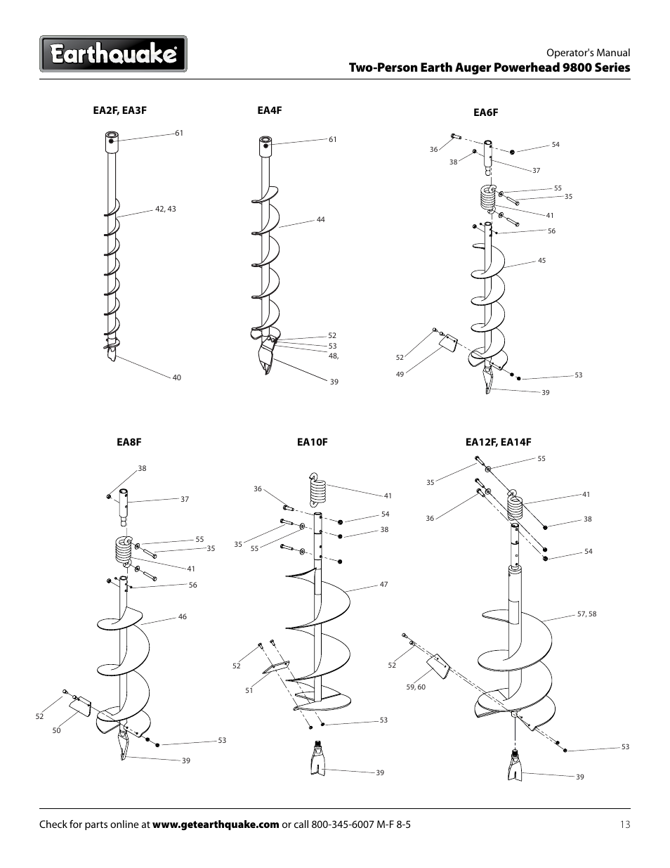 Two-person earth auger powerhead 9800 series | EarthQuake 9800B User Manual | Page 13 / 16