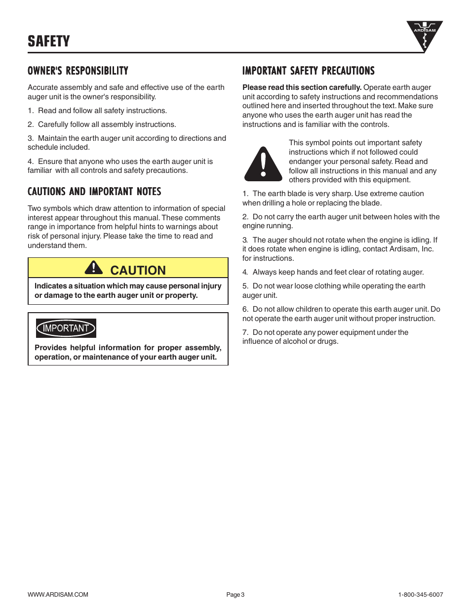 Safety, Caution | EarthQuake 9800B User Manual | Page 3 / 12