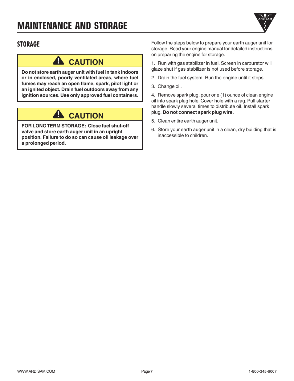 Maintenance and storage, Caution, Storage | EarthQuake 9800B User Manual | Page 7 / 12