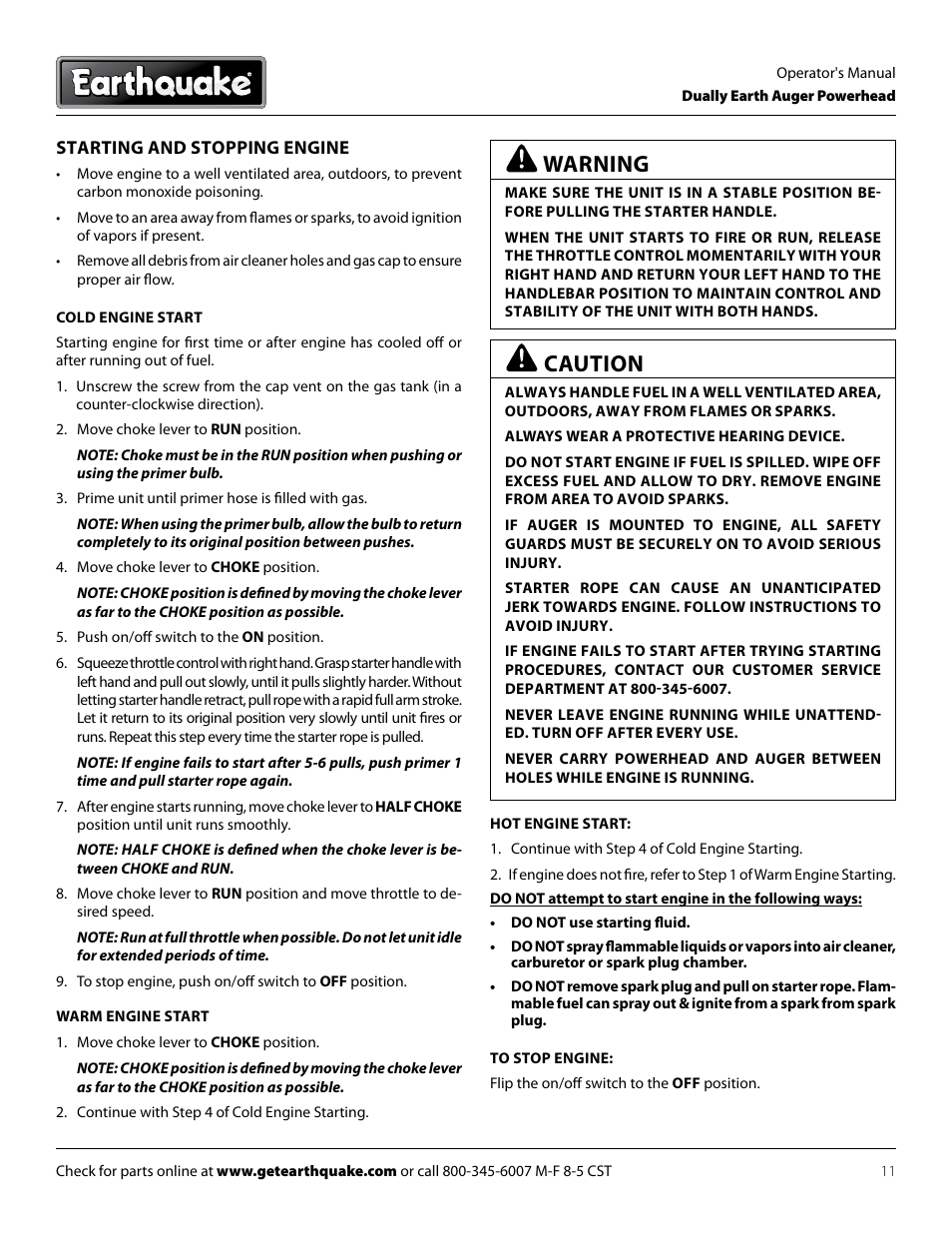 Caution, Warning | EarthQuake 10310 User Manual | Page 11 / 24