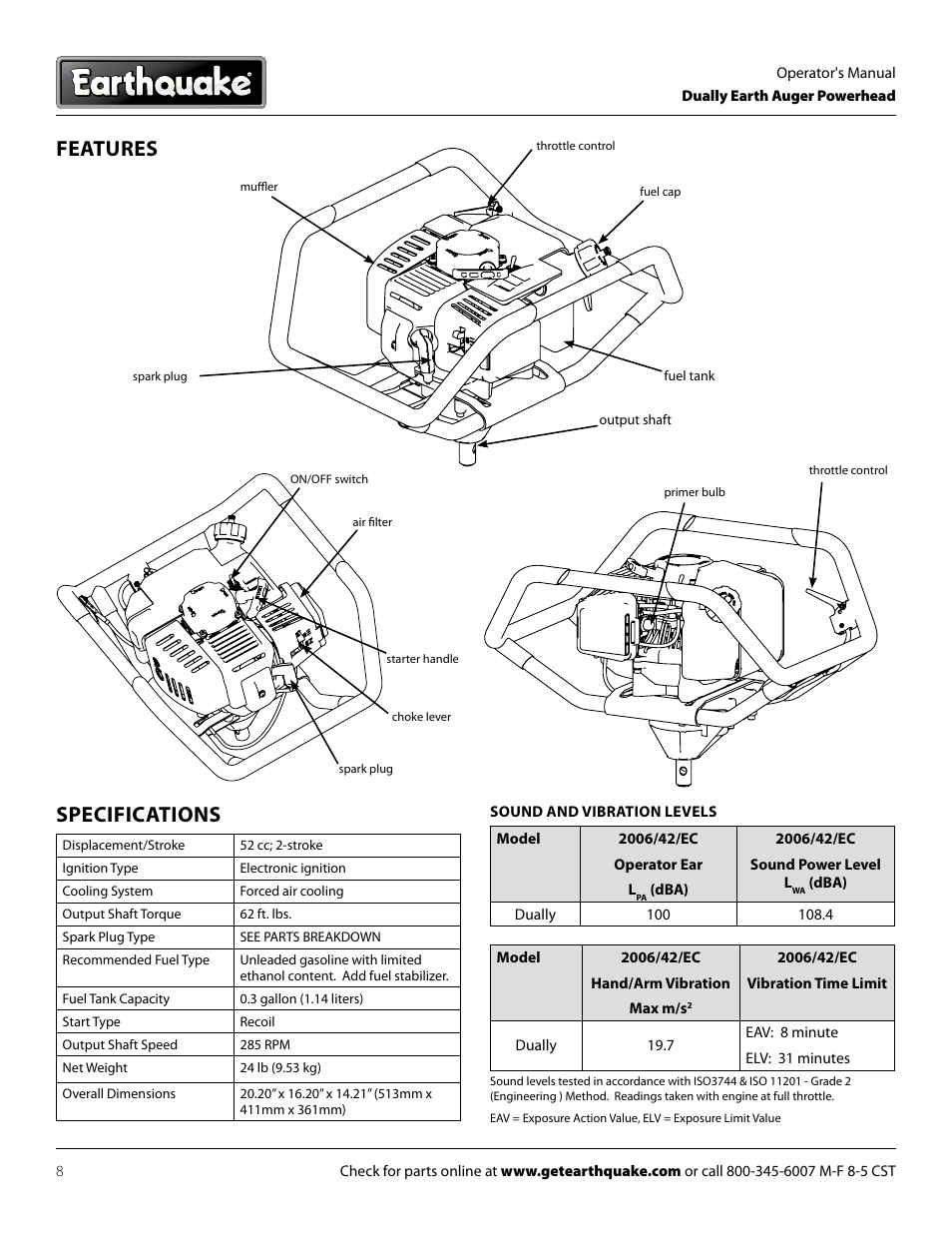 Features, Specifications | EarthQuake 10310 User Manual | Page 8 / 24