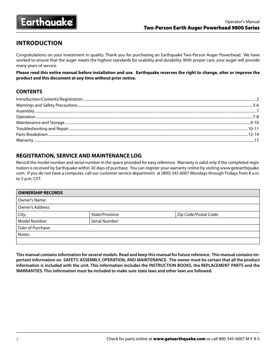 Introduction | EarthQuake 9800H User Manual | Page 2 / 16