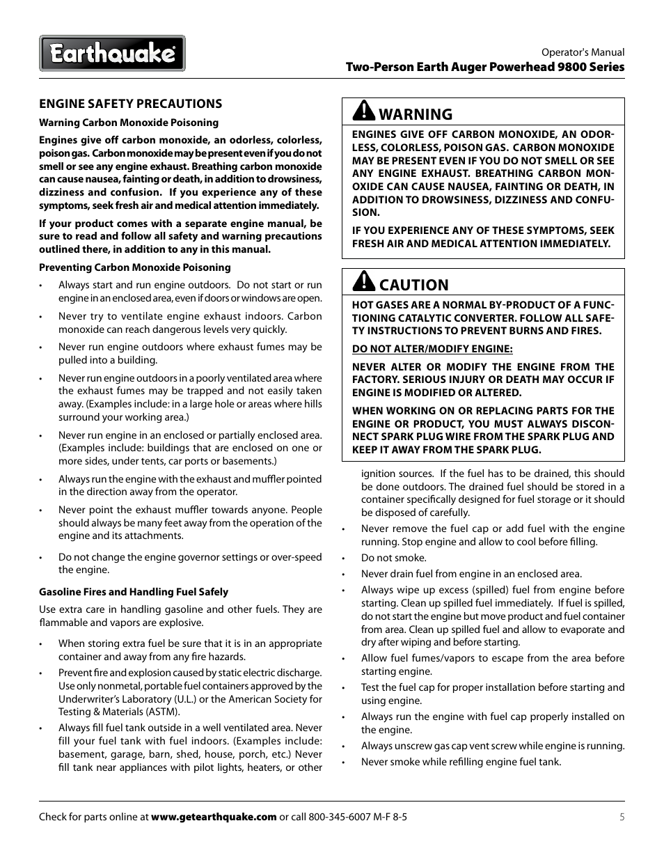 Caution, Warning | EarthQuake 9800H User Manual | Page 5 / 16