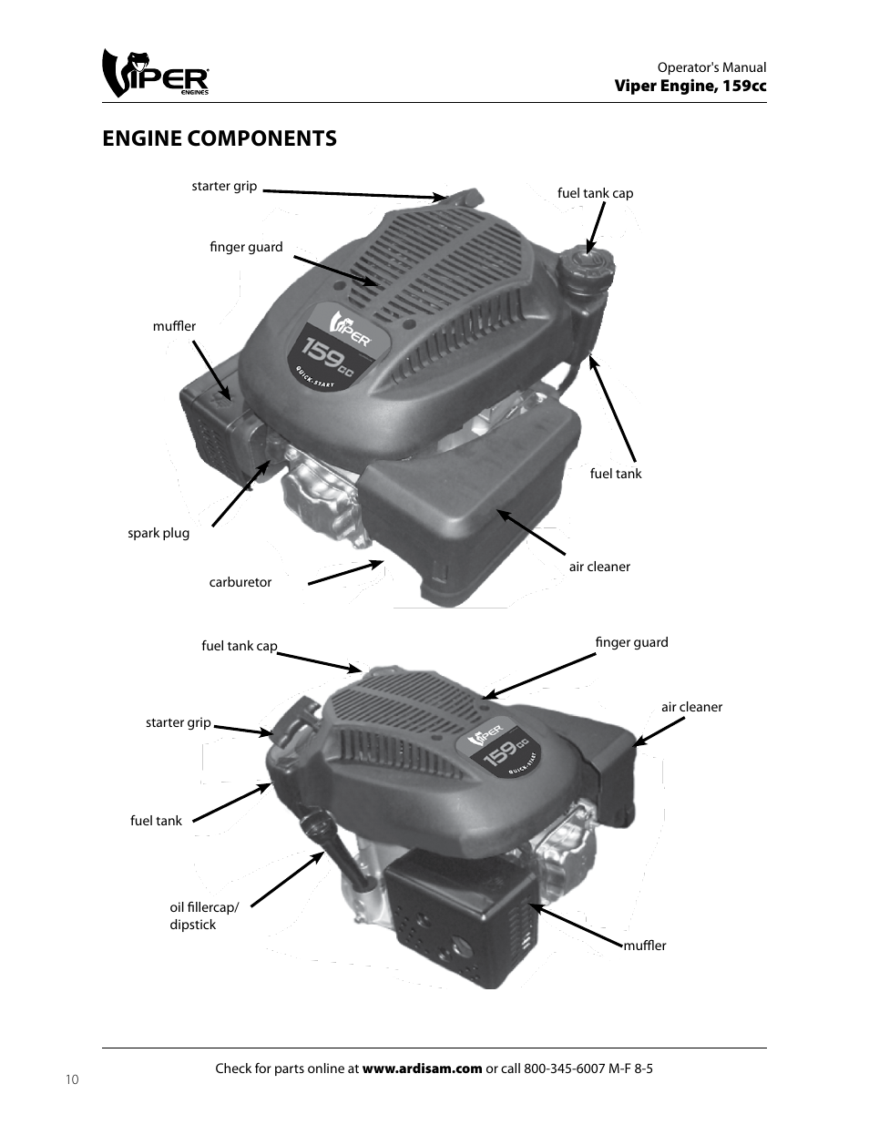 Engine components | EarthQuake 60005072 User Manual | Page 10 / 24