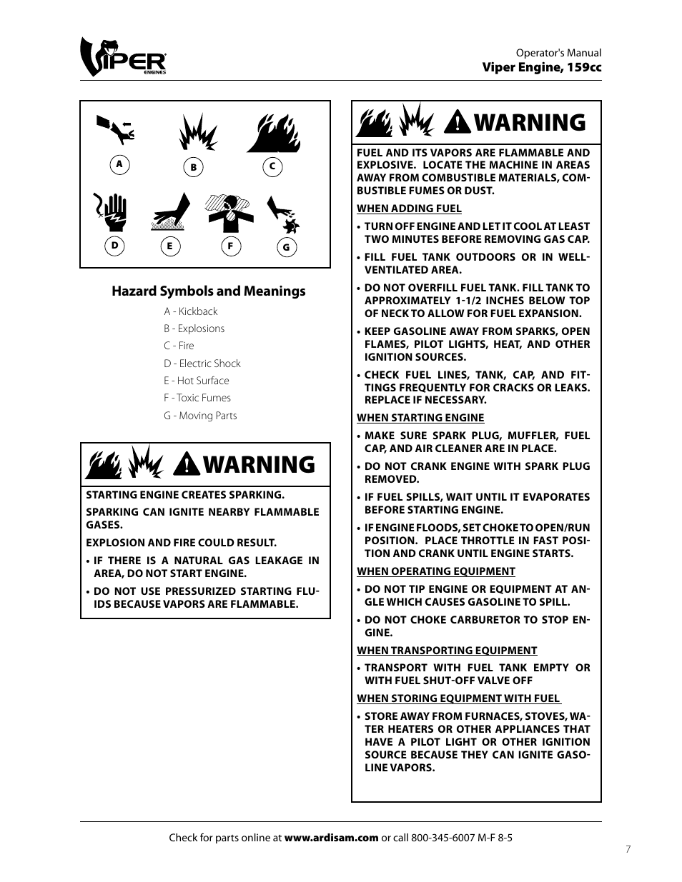 Warning, Hazard symbols and meanings | EarthQuake 60005072 User Manual | Page 7 / 24