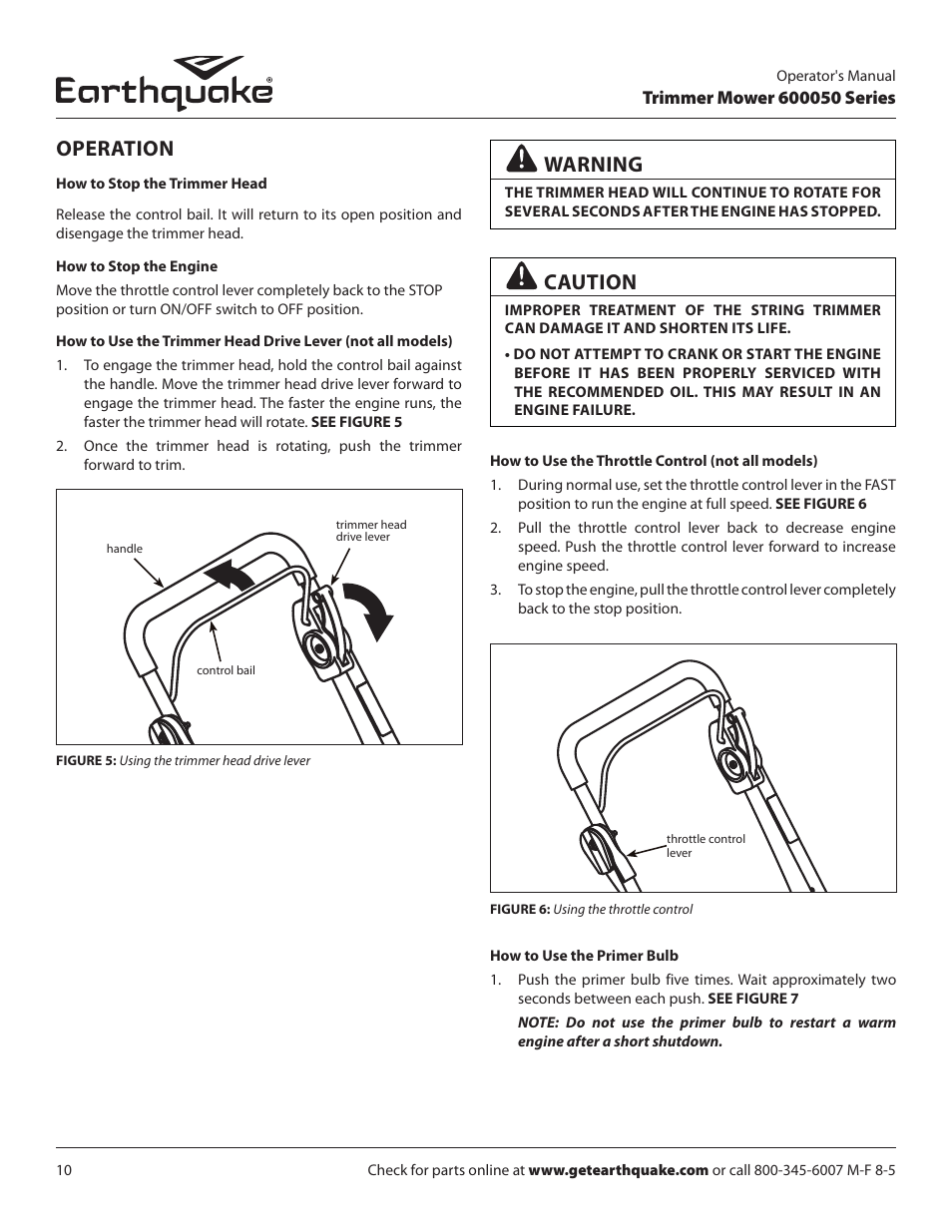 Operation, Warning, Caution | EarthQuake 600050B User Manual | Page 10 / 84