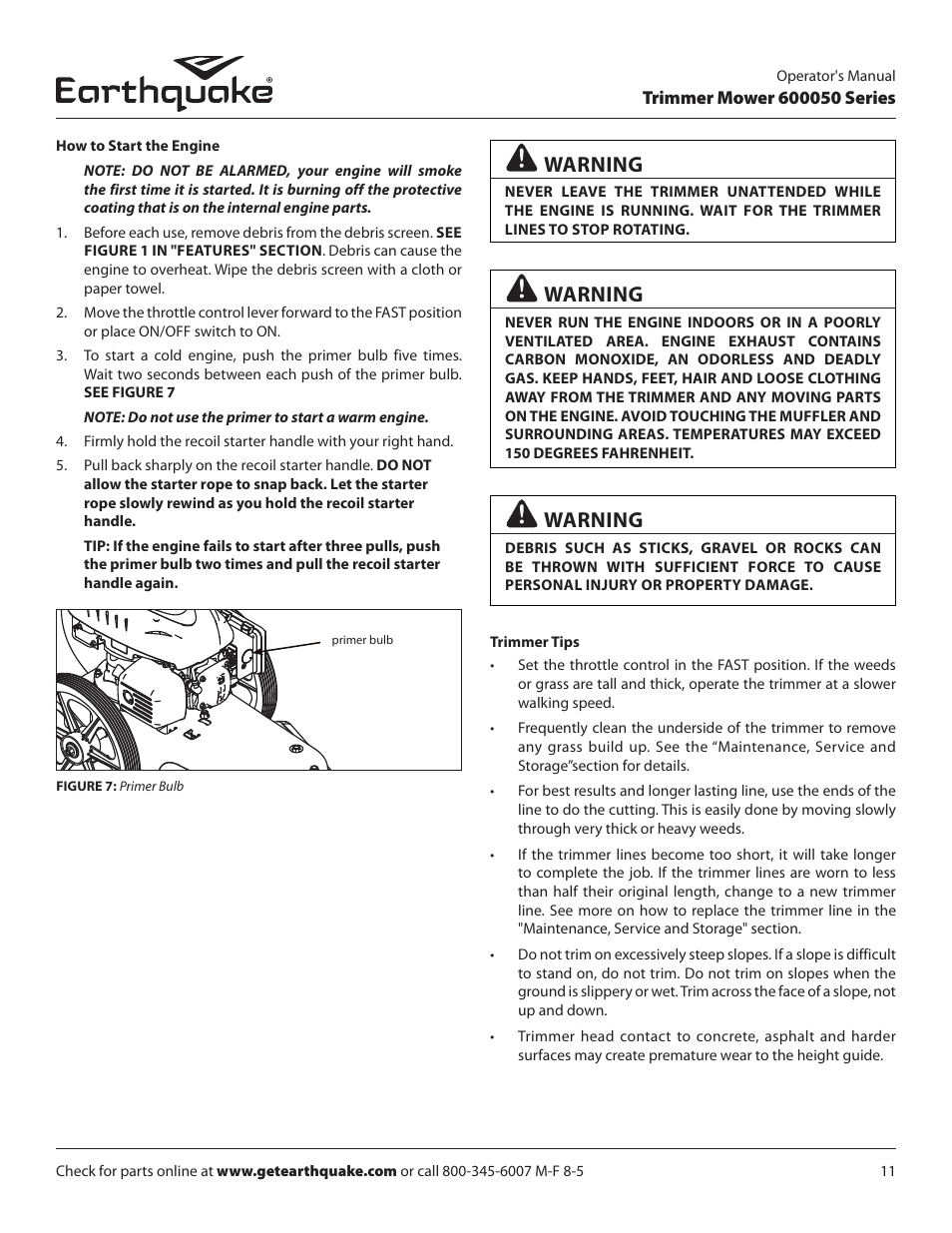 Warning | EarthQuake 600050B User Manual | Page 11 / 84