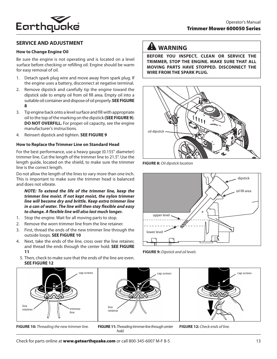 Warning, Service and adjustment | EarthQuake 600050B User Manual | Page 13 / 84