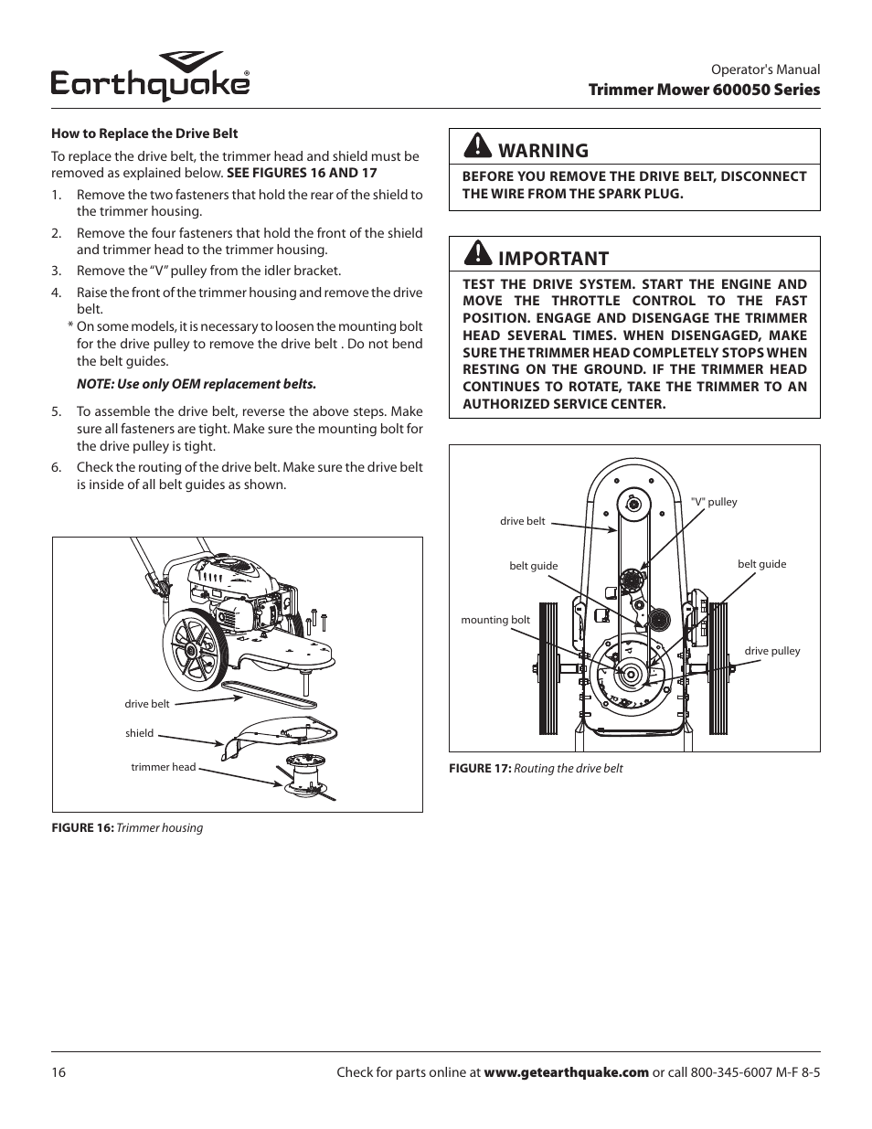 Warning, Important | EarthQuake 600050B User Manual | Page 16 / 84