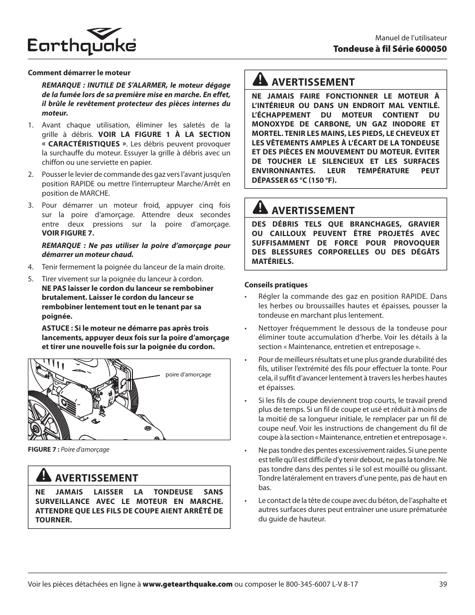 Avertissement | EarthQuake 600050B User Manual | Page 39 / 84