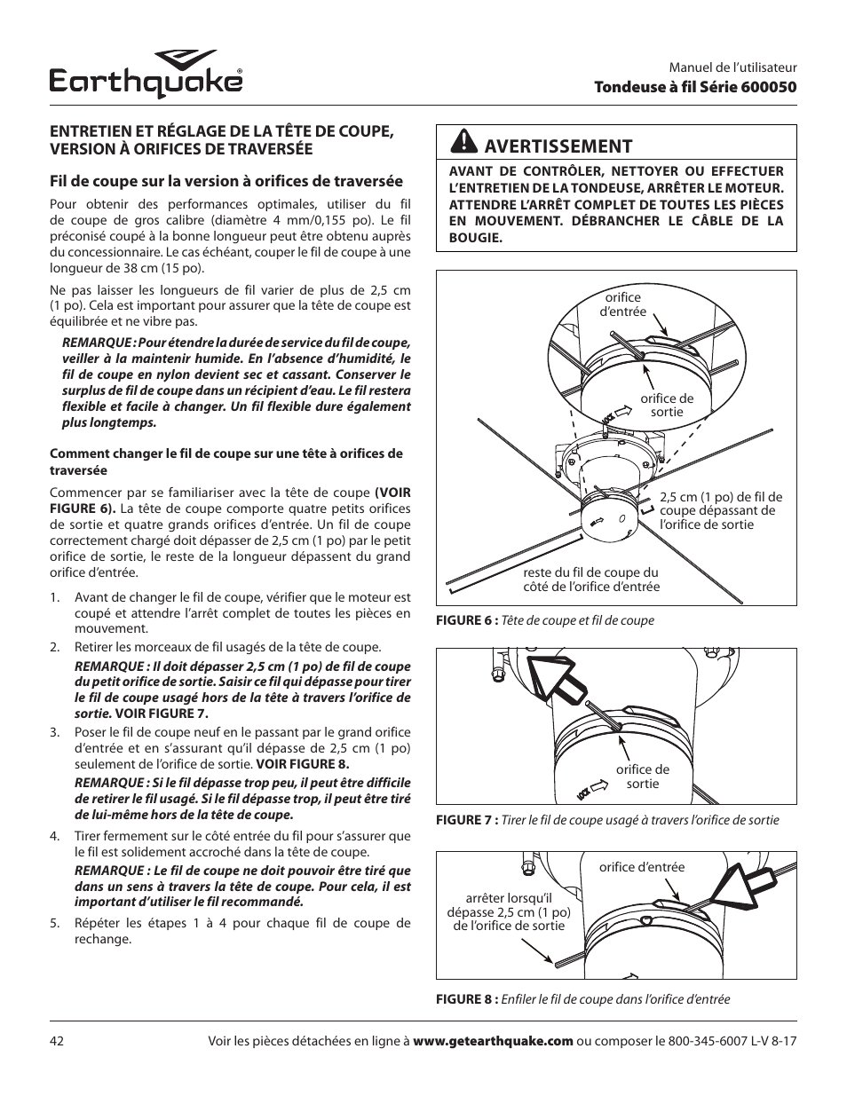 Avertissement | EarthQuake 600050B User Manual | Page 42 / 84