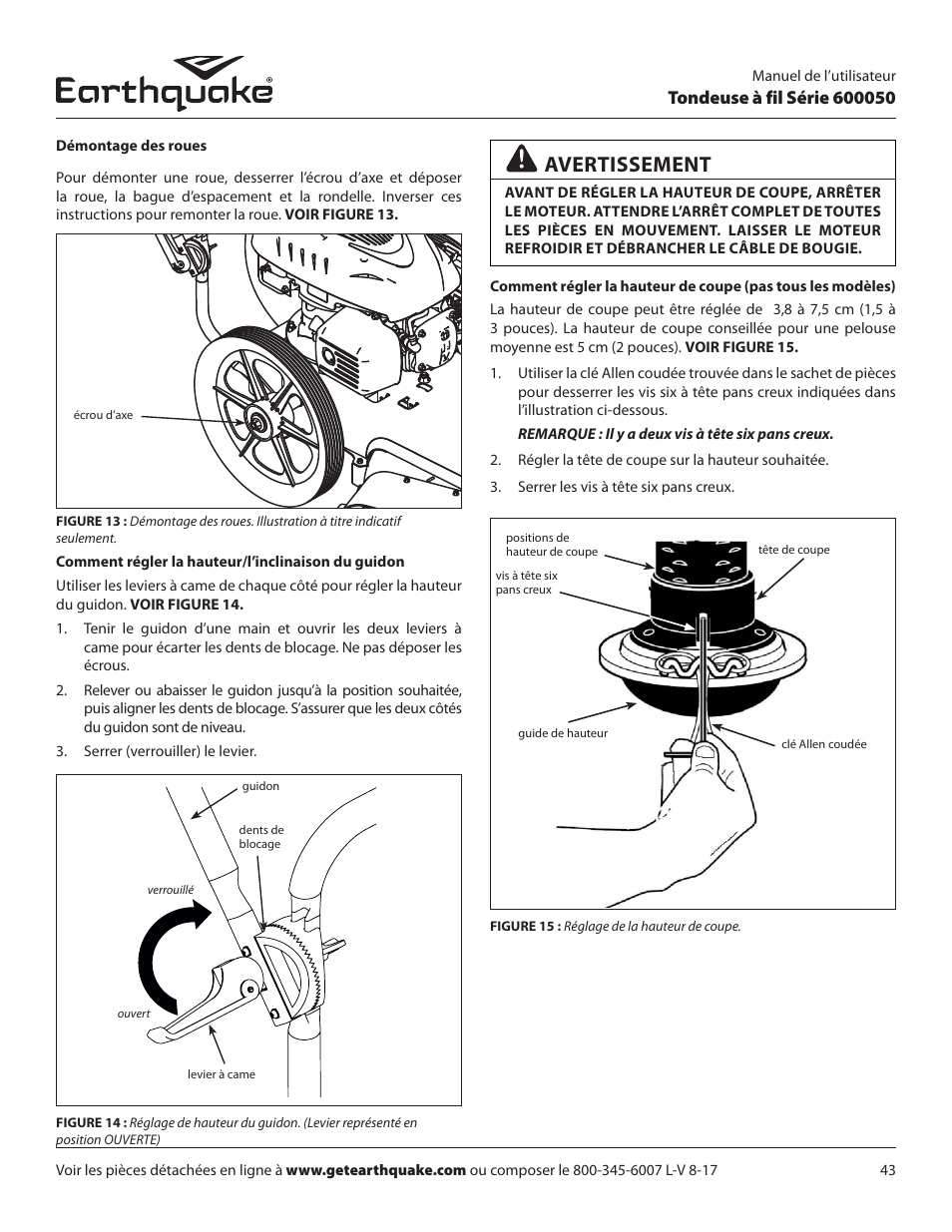 Avertissement | EarthQuake 600050B User Manual | Page 43 / 84