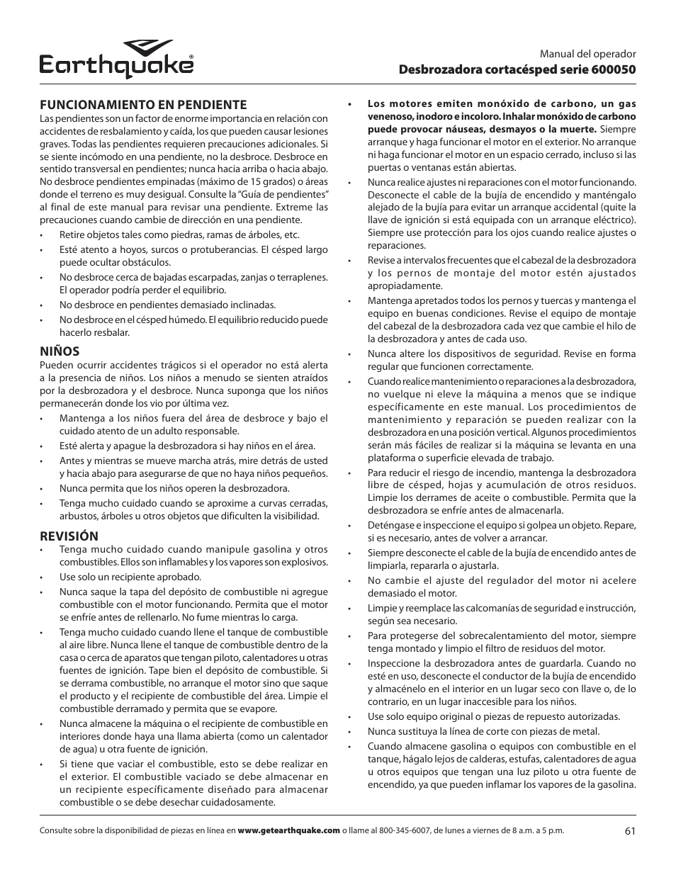Niños, Revisión | EarthQuake 600050B User Manual | Page 61 / 84