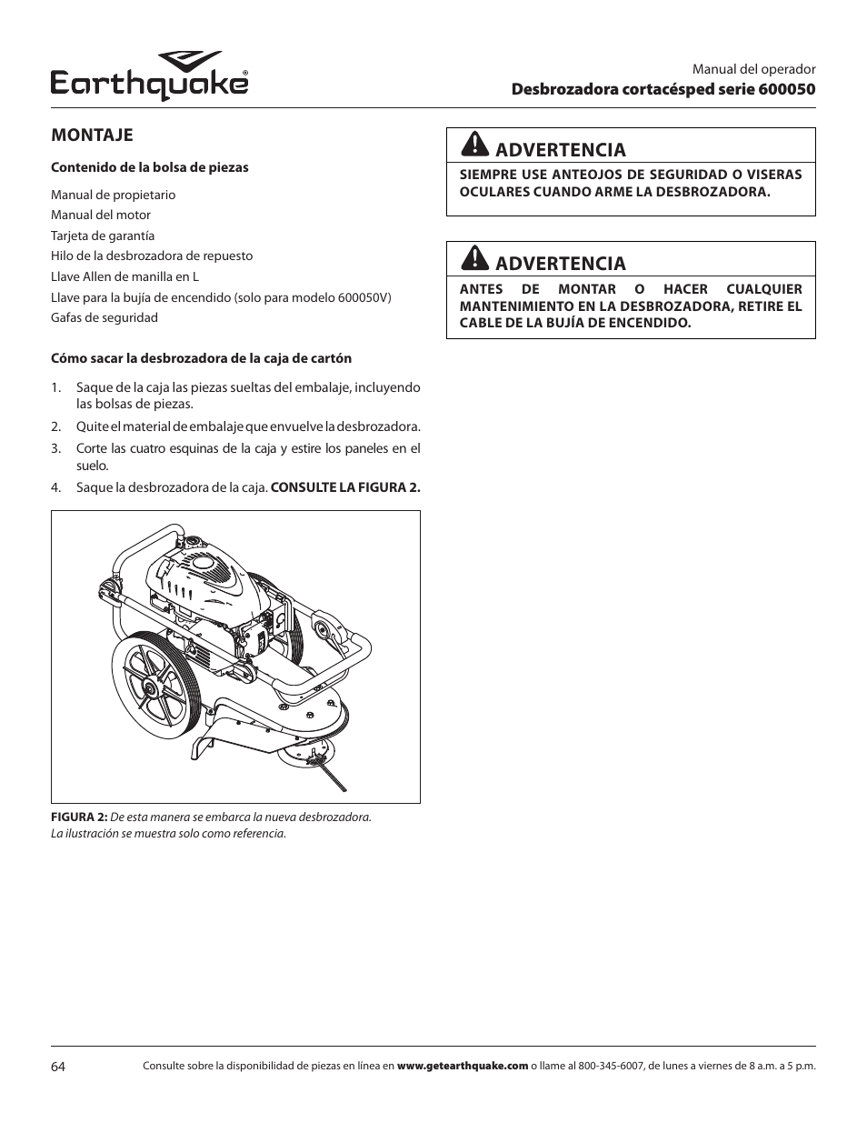Advertencia, Montaje | EarthQuake 600050B User Manual | Page 64 / 84