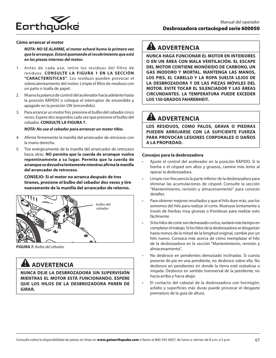 Advertencia | EarthQuake 600050B User Manual | Page 67 / 84