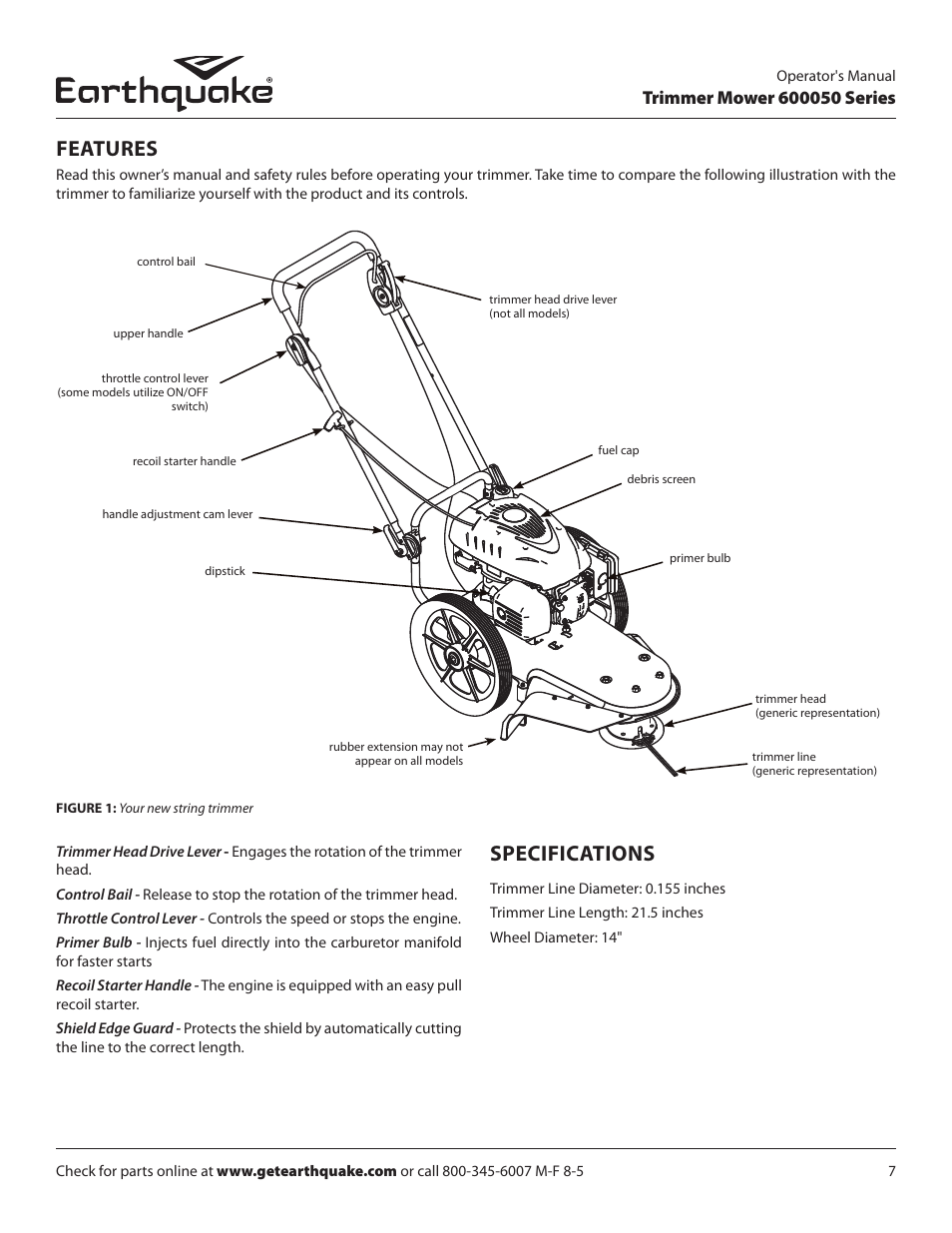 Features, Specifications | EarthQuake 600050B User Manual | Page 7 / 84