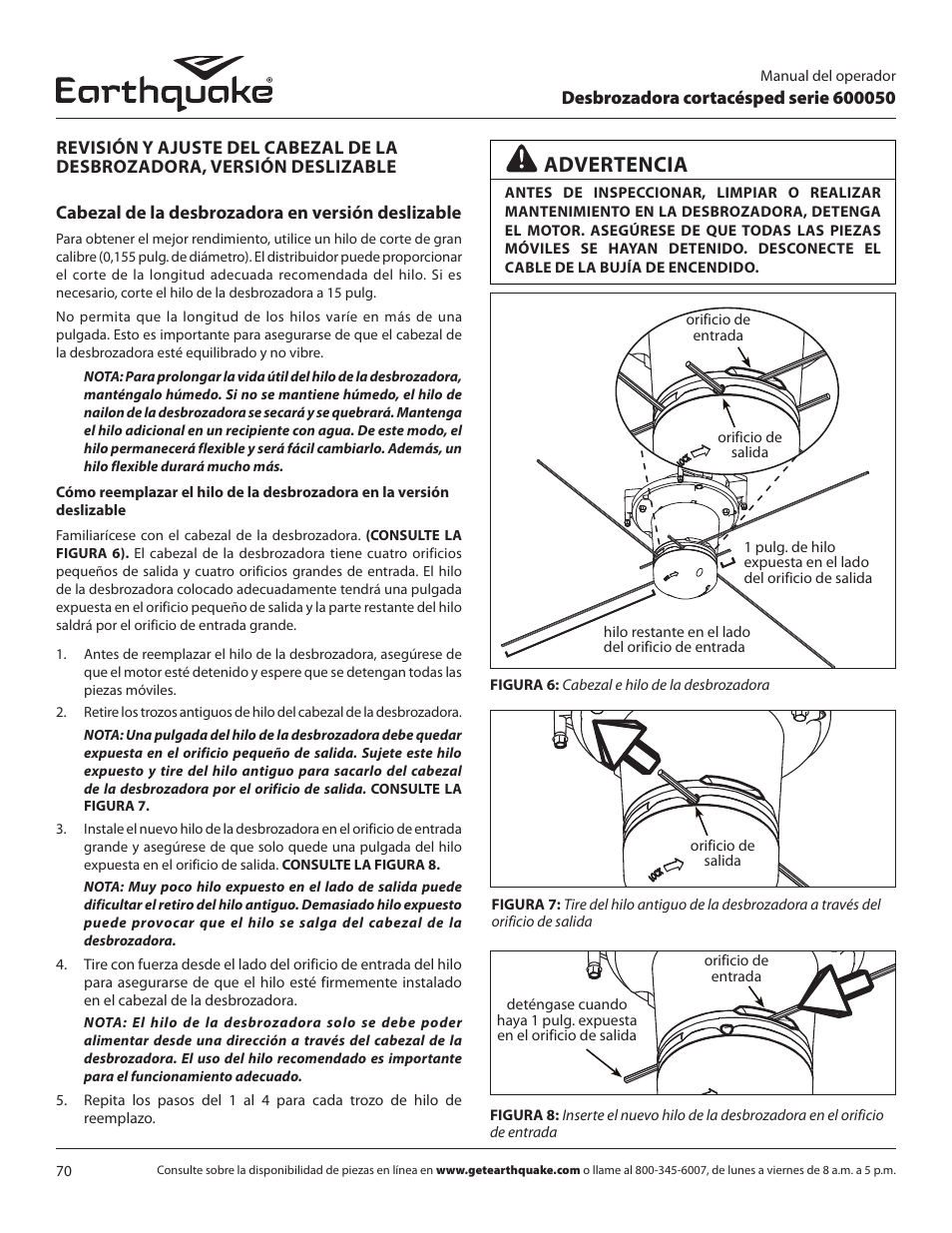 Advertencia | EarthQuake 600050B User Manual | Page 70 / 84