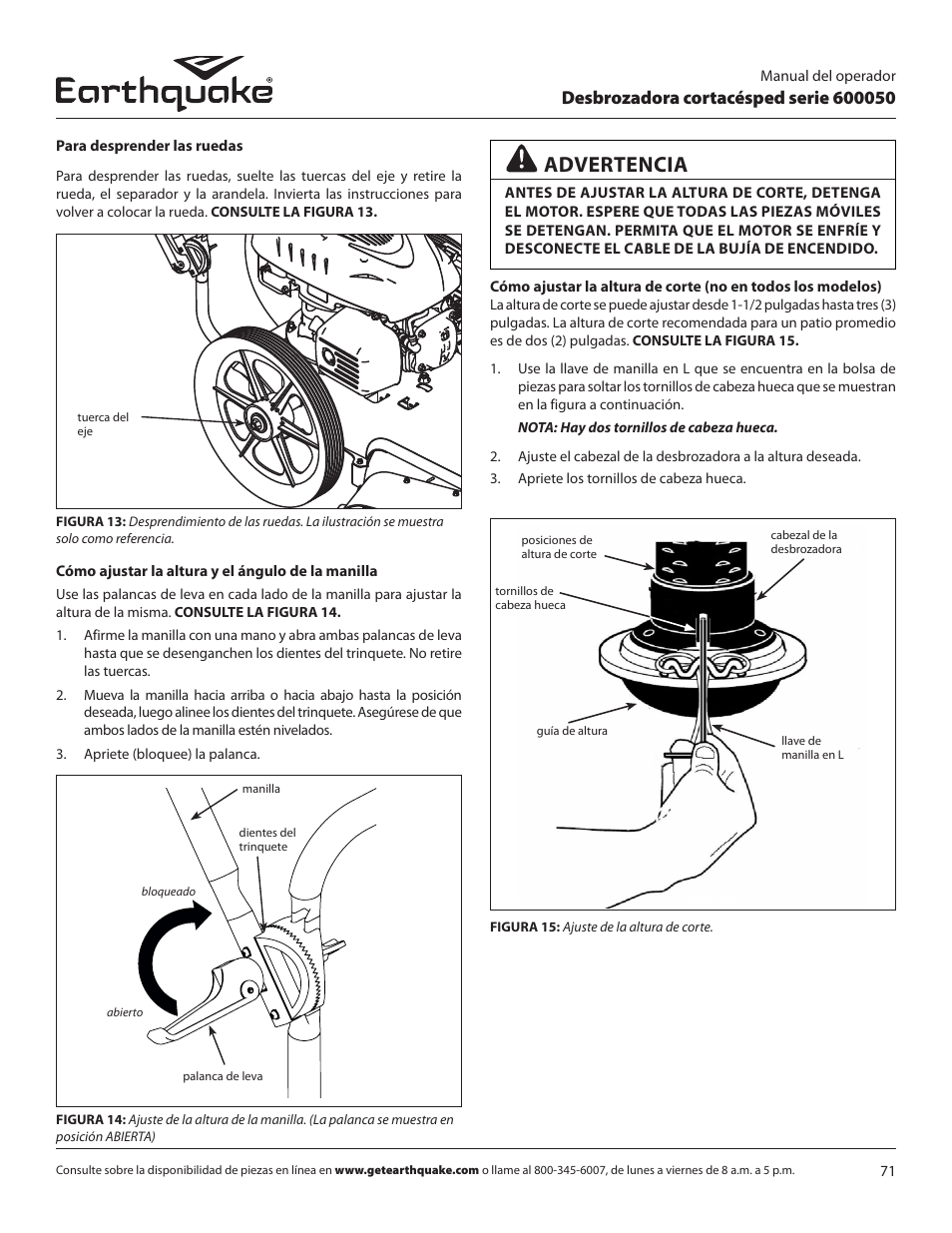 Advertencia | EarthQuake 600050B User Manual | Page 71 / 84